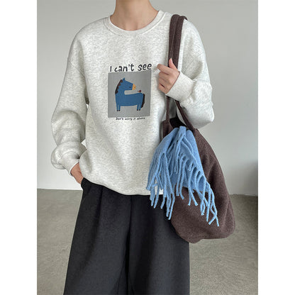 【cimD20307】實拍大人系印花加绒寬鬆衛衣251114