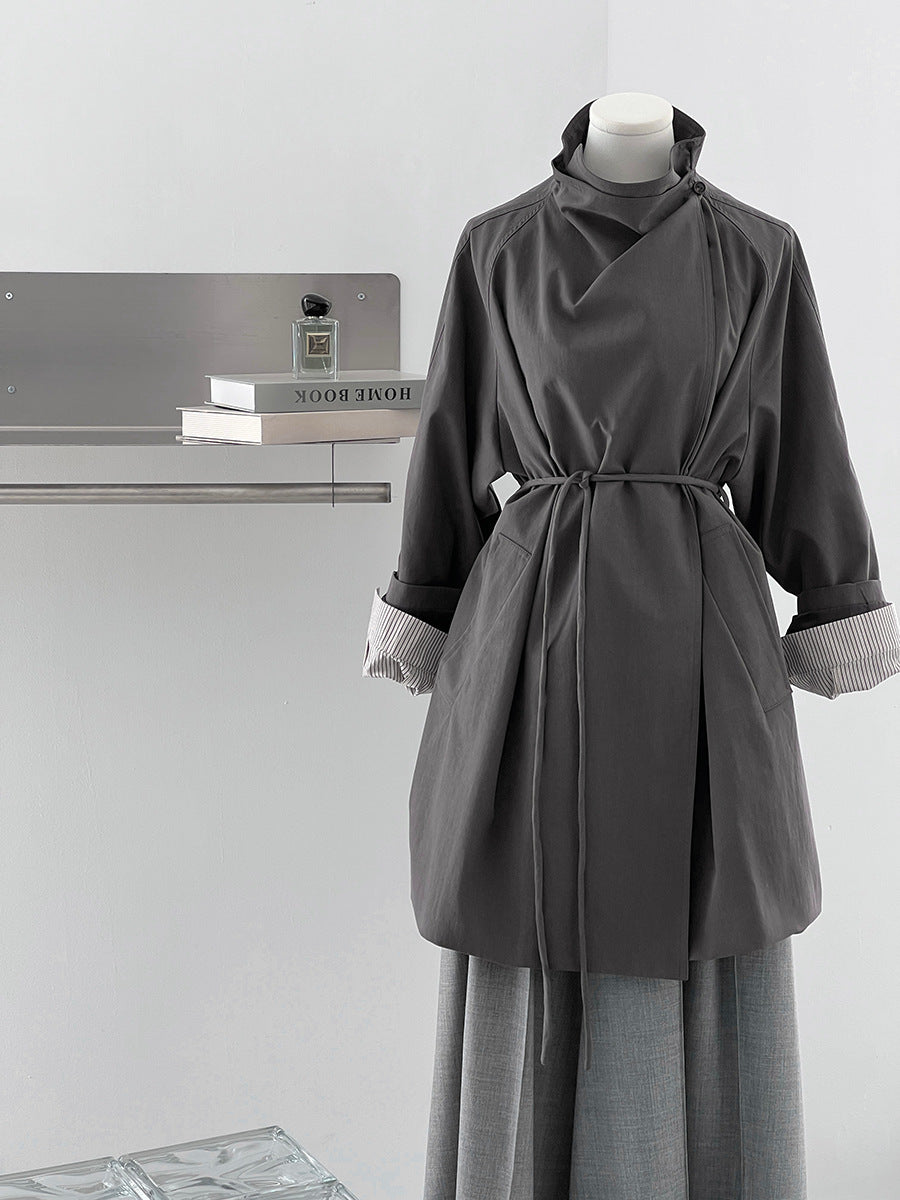 【cim1659】實拍秋冬復古英倫翻領風衣外套＋繫帶251030