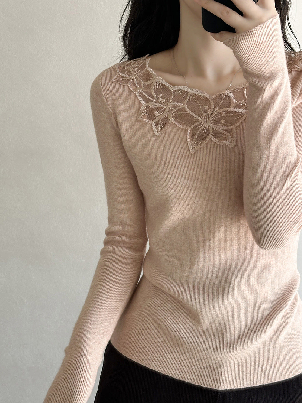 【YP573】溫柔蕾絲・刺繡鉤花修身針織毛衣261022