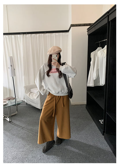 【H5491】實拍秋冬毛呢鬆緊腰加厚闊腿休閒褲251109