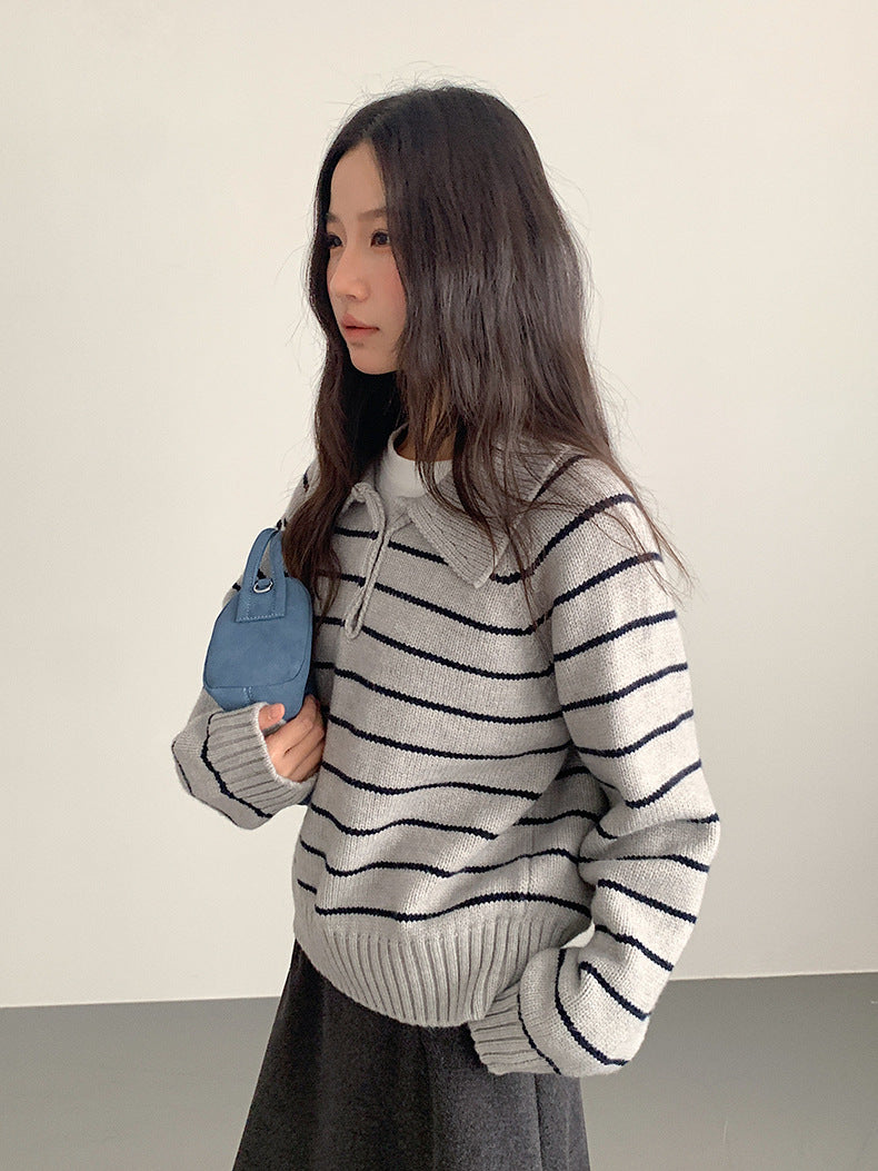 【LD11063】實拍復古條紋加厚棉羊絨針織毛衣251209