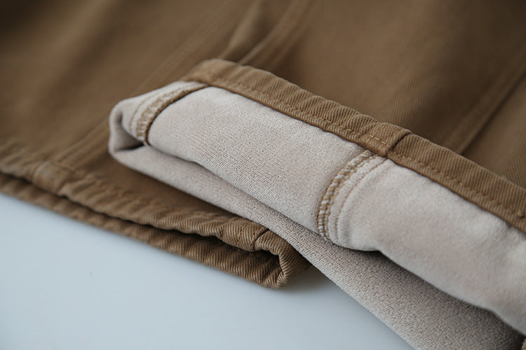 【LD11020】實拍S~XL加絨加厚復古水洗做舊彎刀闊腿牛仔褲251110