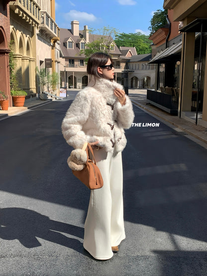 【L1230】實拍檸檬冬季加厚保暖立領牛角扣仿皮草外套251117