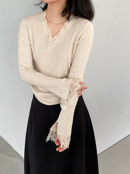 【cimz8833】實拍精緻蕾絲長袖針織衫251120