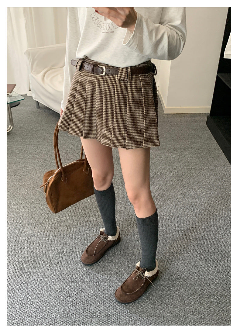 【H5492】實拍S~XL復古學院風磨毛百褶a字裙（內有安全褲）251109