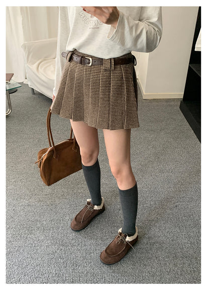 【H5492】實拍S~XL復古學院風磨毛百褶a字裙（內有安全褲）251109