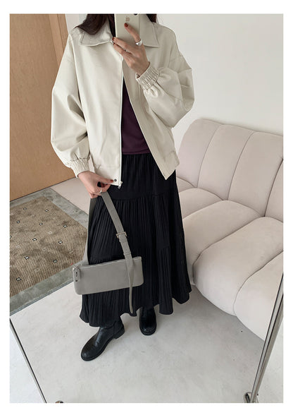 【H5476】實拍秋冬質感簡約細摺鬆緊腰a字傘裙251109