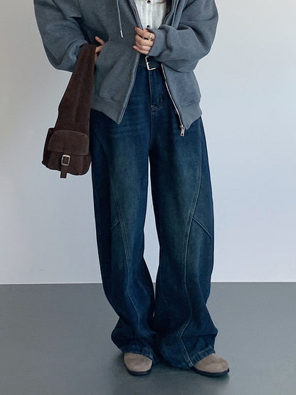 【LD11023】實拍S~XL顯瘦加絨加厚高腰寬鬆彎刀牛仔褲＋腰帶251124