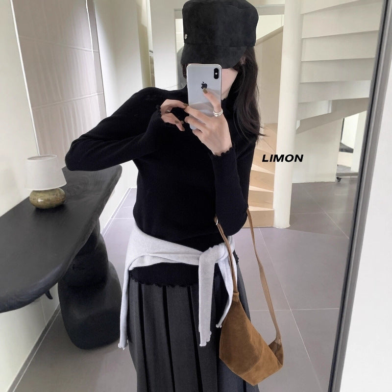 【LDF006】檸檬家親膚絨木耳邊半高領長袖針織衫251117