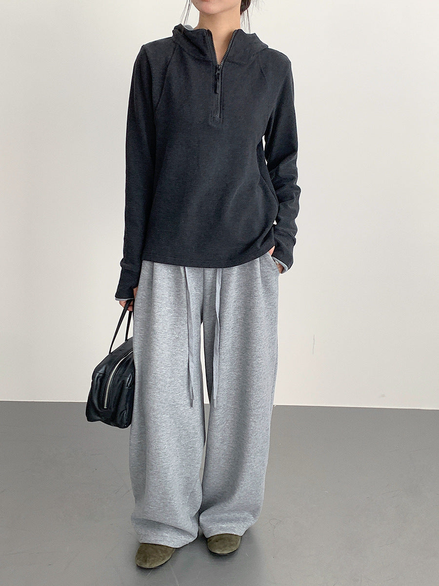 【LD11028】實拍德絨舒適極簡半拉鍊連帽衞衣251124