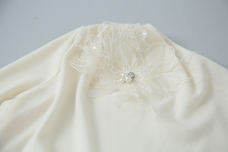 【LD3277】實拍立體花朵長袖一字領T恤251103