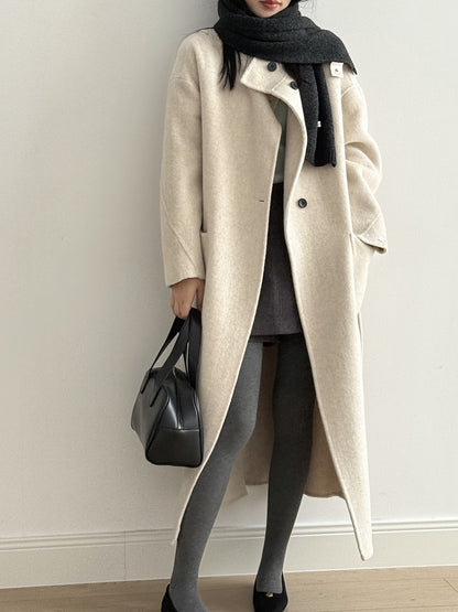 【Y25527】實拍高單質感雙面羊毛呢立領大衣（棉羊毛68%)251106