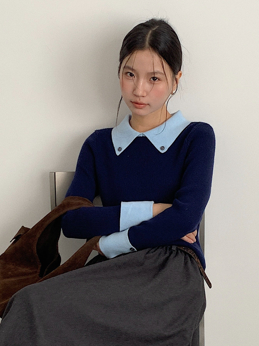 【LD11026】實拍絕美法式針織坑條假2件針織衫251124