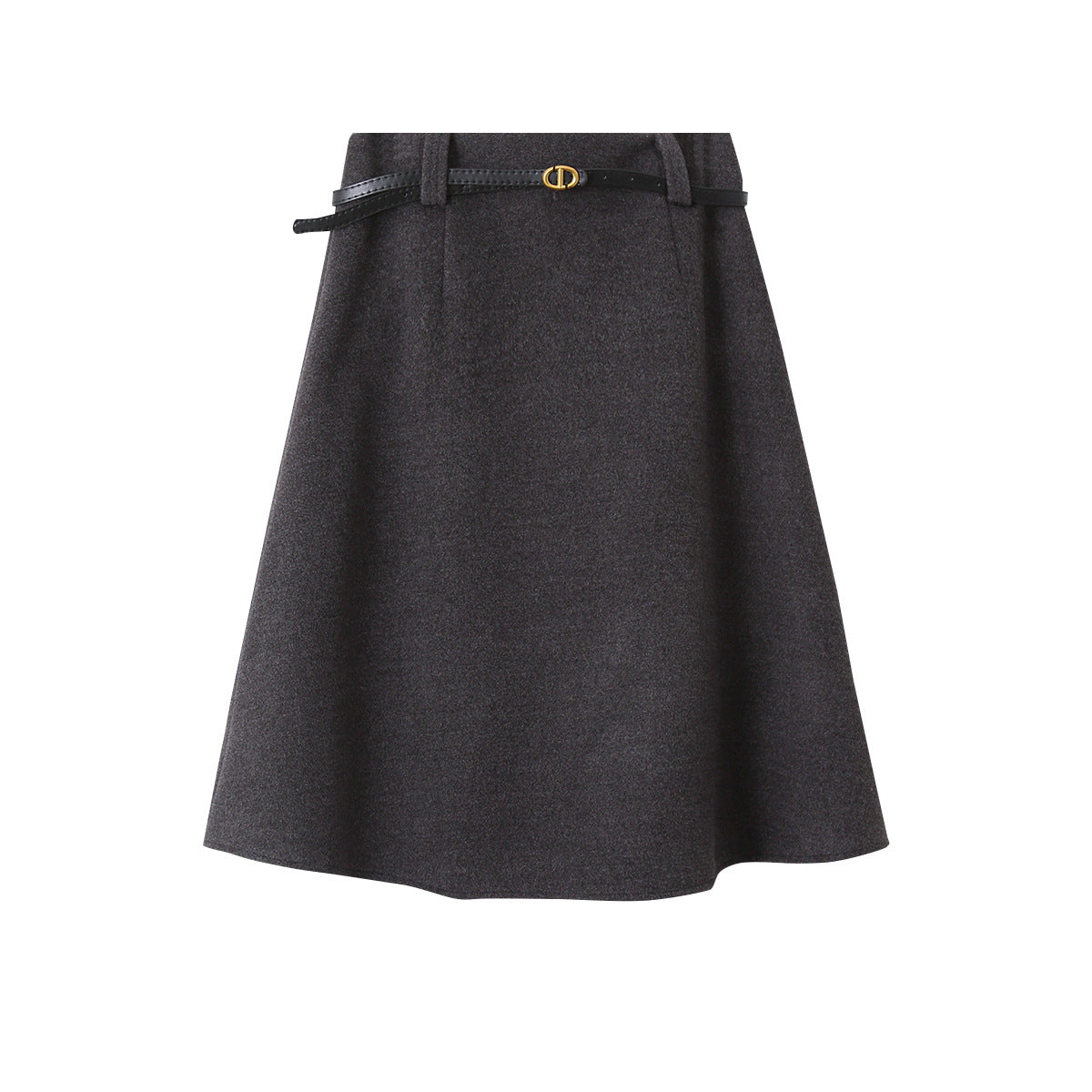 【LD11070】實拍氣質毛呢A字傘裙＋腰帶251209