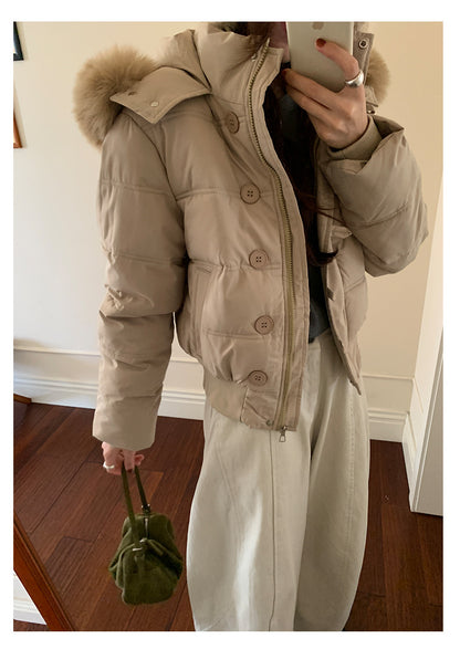 【H5501】實拍奶油風毛領連帽短款加厚棉服251118