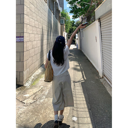 【H5376】實拍純白微壓感寬鬆七分褲250715