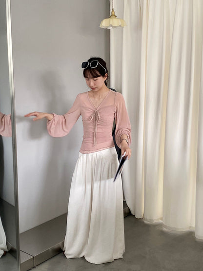 【cimz6520】美貌持有✨韓系溫柔純慾風網紗透膚喇叭袖上衣260402