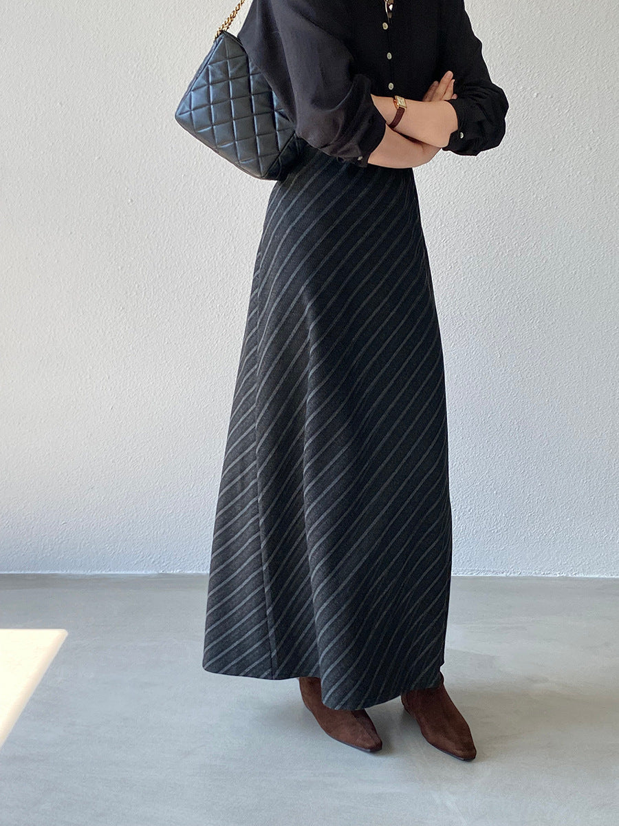 【cim2217】實拍時髦氣質斜紋高腰中長裙251030