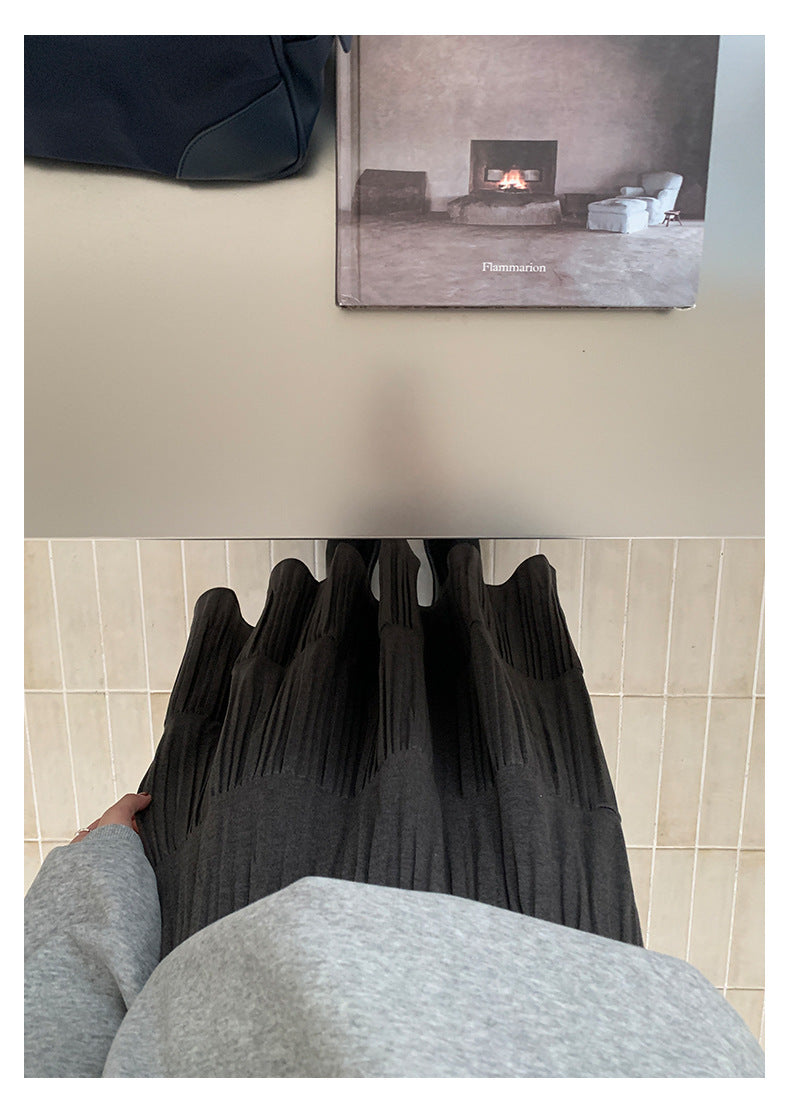 【H5476】實拍秋冬質感簡約細摺鬆緊腰a字傘裙251109