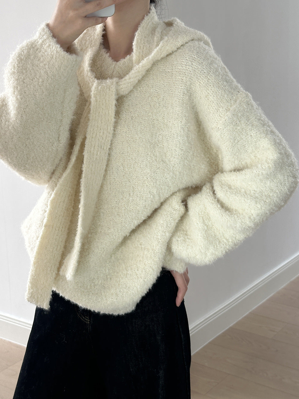 【YK259】實拍冬季慵懒奶呼呼針織毛衣+可拆卸披肩帽子(羊毛12%)251113