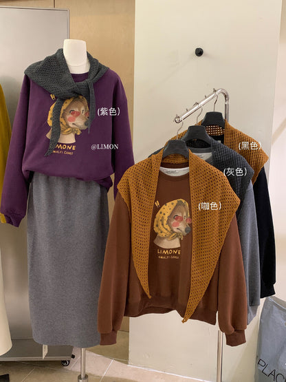 【L9295】實拍檸檬秋冬狗狗印花加絨衞衣+針織披肩251117