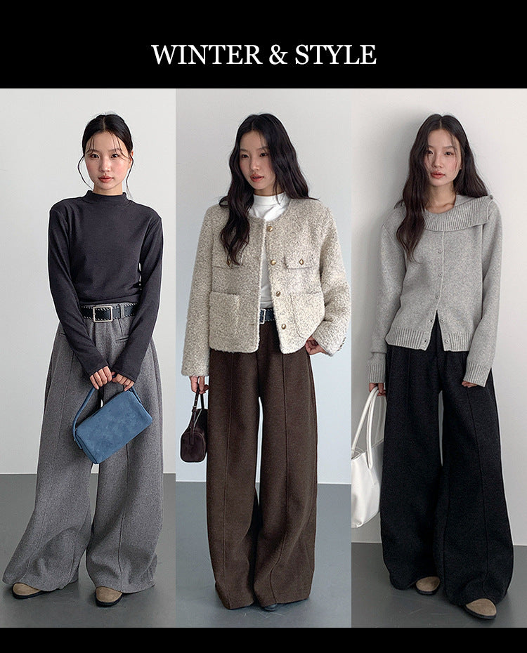 【LD11011】實拍S~XL設計感毛呢西裝闊腿褲251110