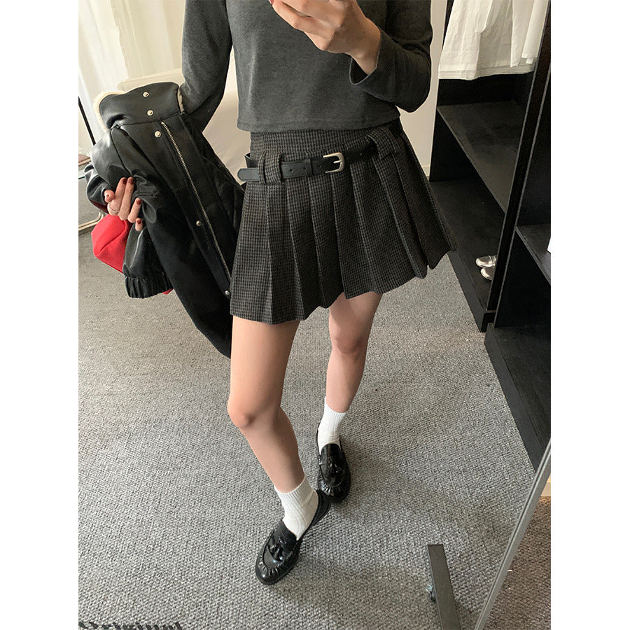 【H5492】實拍S~XL復古學院風磨毛百褶a字裙（內有安全褲）251109