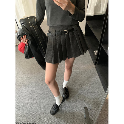 【H5492】實拍S~XL復古學院風磨毛百褶a字裙（內有安全褲）251109
