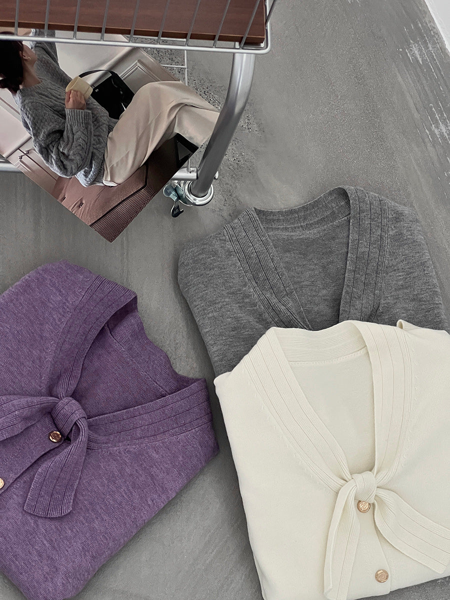 【cimJ8902】實拍氣質小香蝴蝶结針織開衫251114