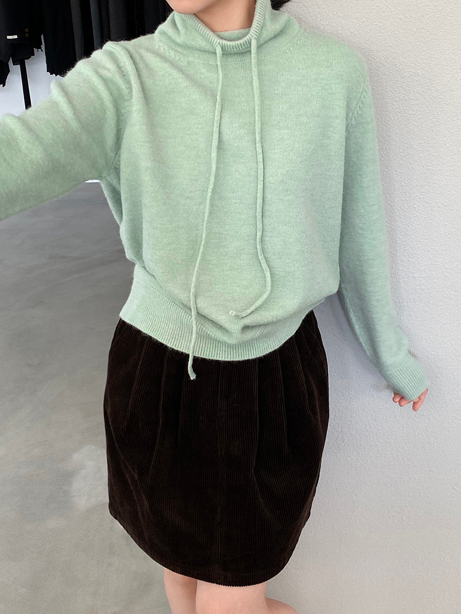 【cimz1374】實拍極簡淨色高領抽繩針織毛衣251120