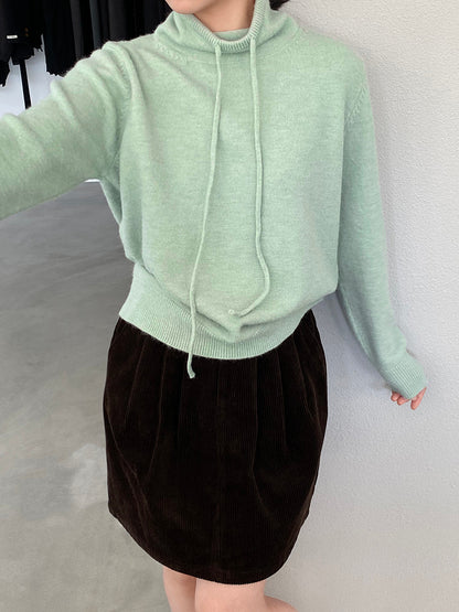 【cimz1374】實拍極簡淨色高領抽繩針織毛衣251120