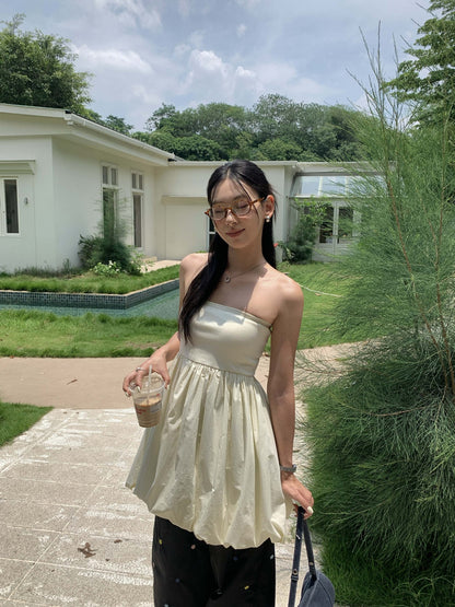 【H5340】實拍簡約時髦平口花苞長上衣250624