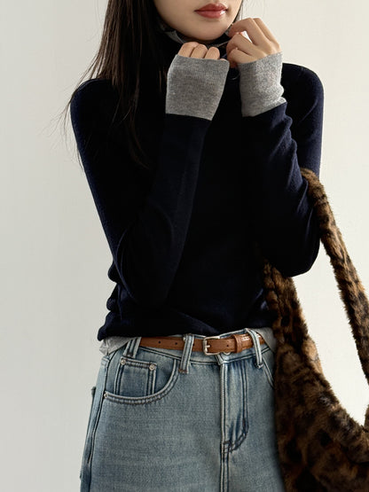 【Y352】實拍撞色高領針織衫（含羊毛10%)
251106