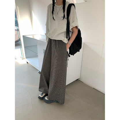 【H5277】實拍韓系條紋闊腿褲 顯瘦高腰直筒寬褲夏季休閒長褲250520