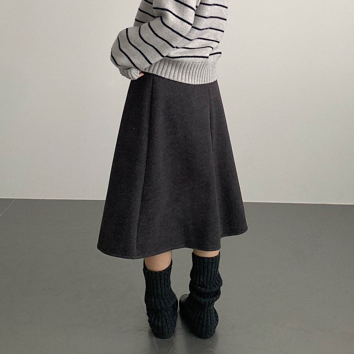 【LD11070】實拍氣質毛呢A字傘裙＋腰帶251209