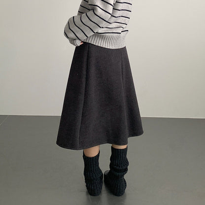 【LD11070】實拍氣質毛呢A字傘裙＋腰帶251209