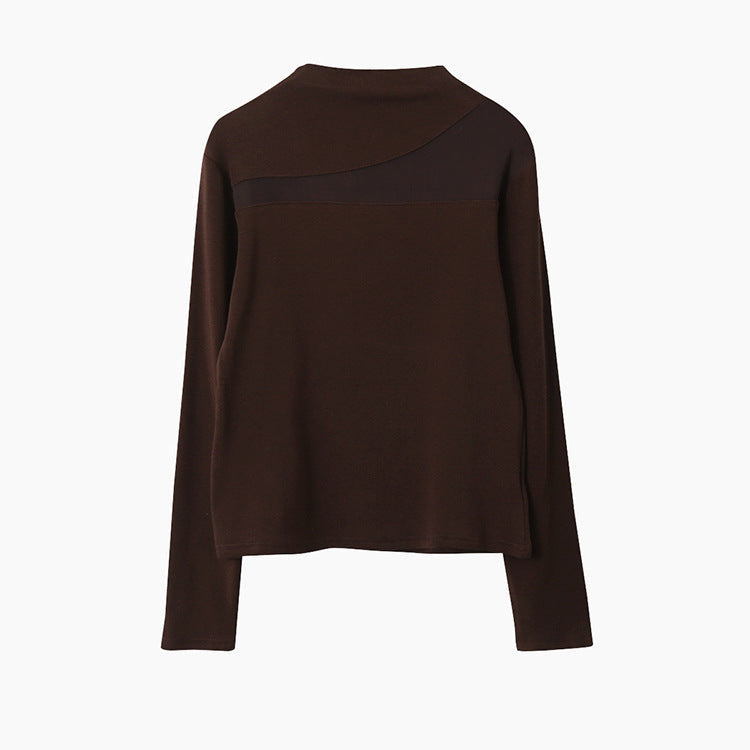 【LD11024】實拍氣質網紗拼接加絨半高領長袖T恤251124