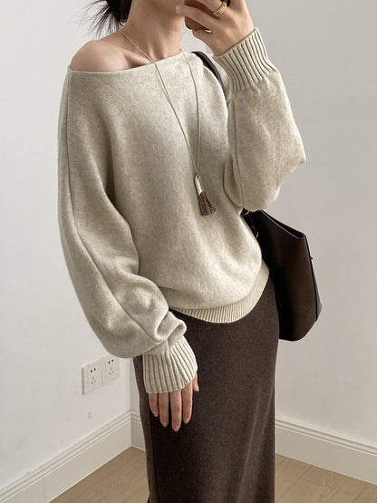 【YP2081】 實拍一字領斜肩慵懶針織毛衣251023