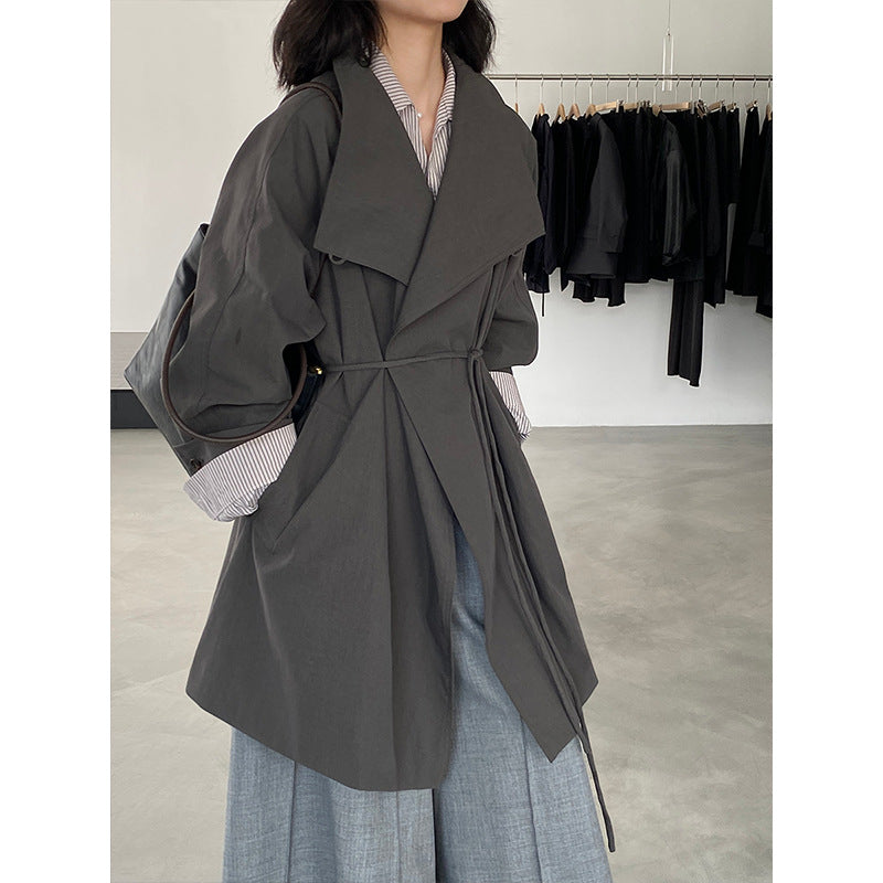 【cim1659】實拍秋冬復古英倫翻領風衣外套＋繫帶251030