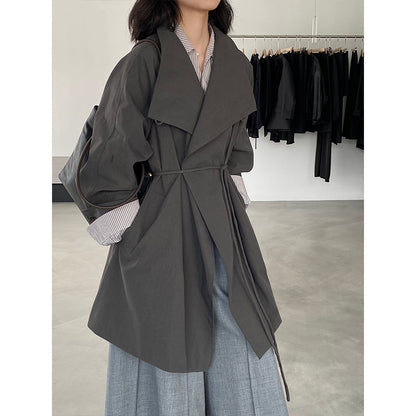 【cimz1659】 英倫復古・翻領綁帶縮腰中長款風衣外套260903