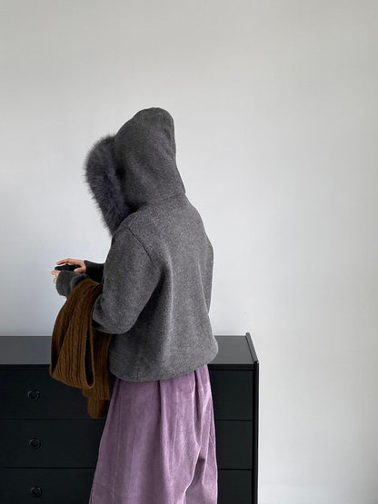 【cimz8321】實拍可拆卸毛領連帽拉鍊毛衣外套251128