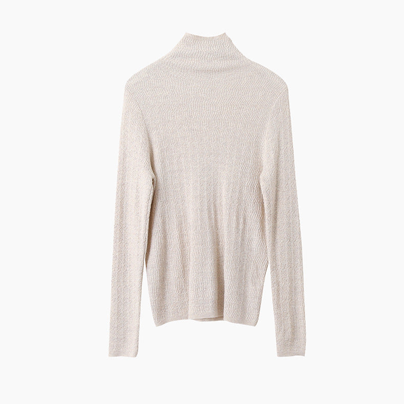 【LD11061】實拍紗網肌理超彈高領修身打底T恤251209