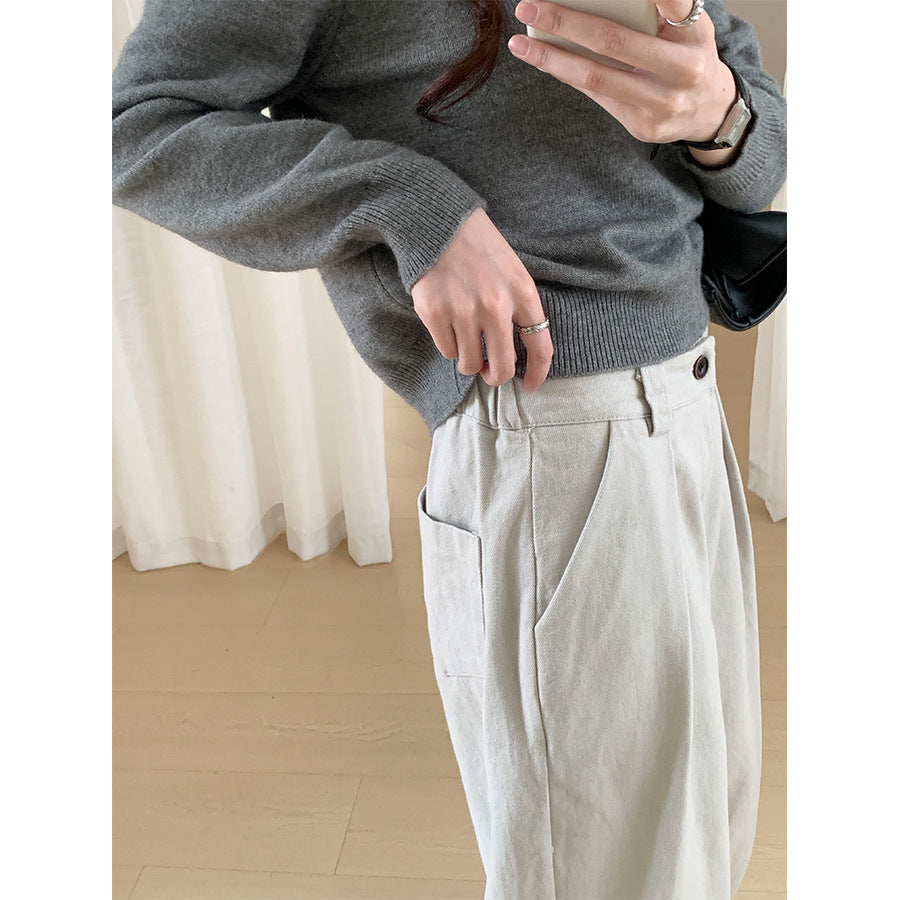 【H566】實拍秋冬高腰斜紋棉挺版西裝長褲（後鬆緊腰）251021