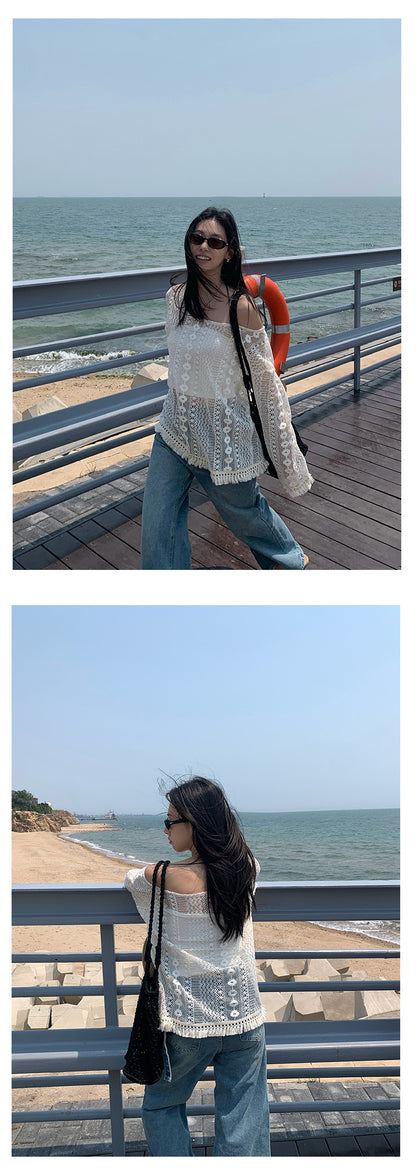 【H5312】 實拍韓系鈎花防曬長袖鏤空針織250610