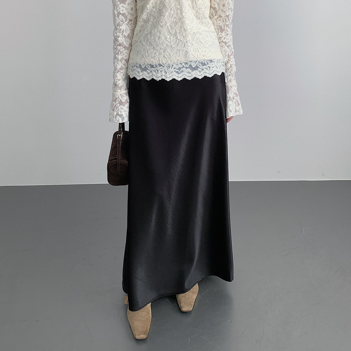 【LD3288】實拍秋冬高腰垂感抓絨厚款緞面魚尾裙251103