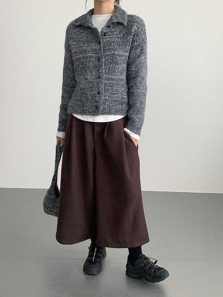 【LD3301】實拍韓系簡約高腰毛呢闊腿七分褲251103