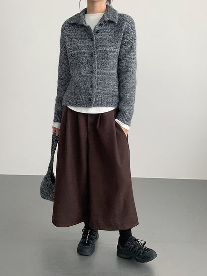 【LD3301】實拍韓系簡約高腰毛呢闊腿七分褲251103