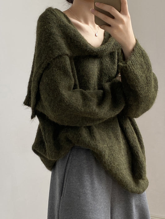 【Y25805】 實拍溫柔軟糯V領毛衣+針織披肩(含羊毛3％）251023