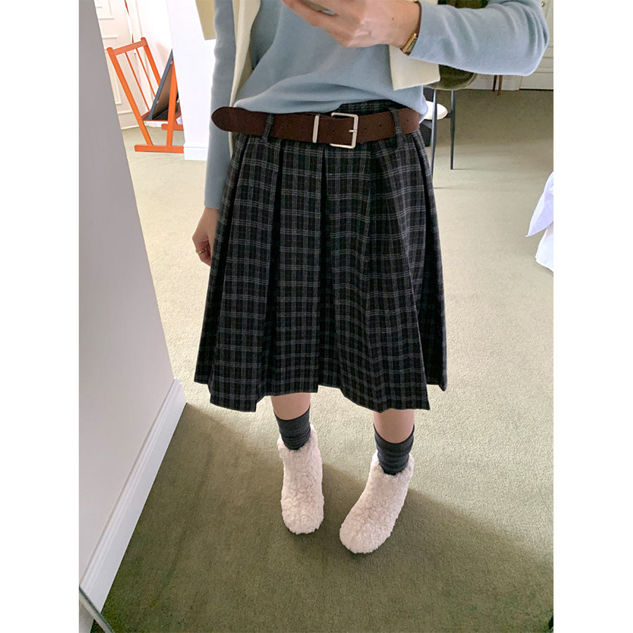 【H5502】實拍學院復古磨毛格子百褶A字裙251118