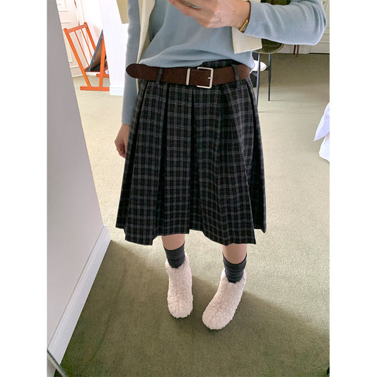 【H5502】實拍學院復古磨毛格子百褶A字裙251118